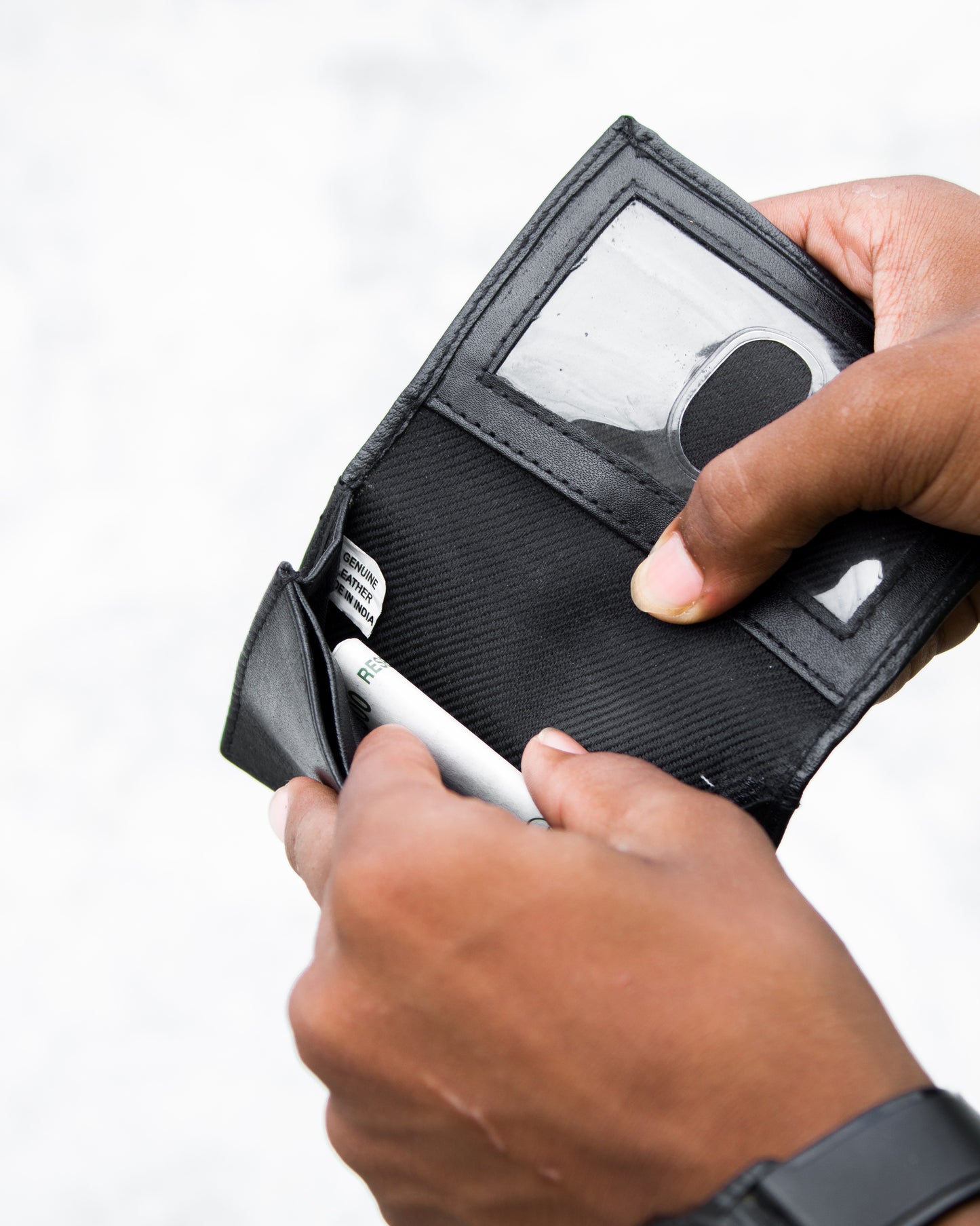 Black Fliptop Leather Cash & Card Wallet